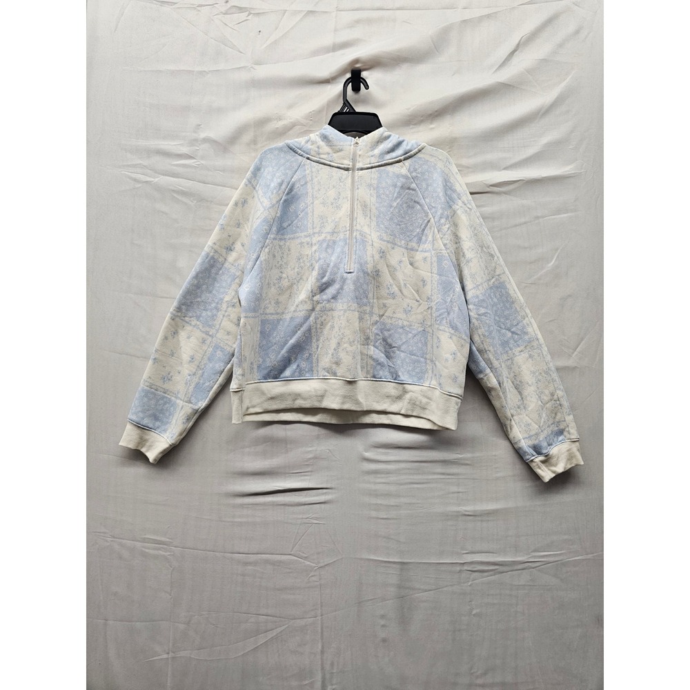 Wild Fable Womens Floral Patchwork Quarter Zip Hoodie Blue Cotton Blend Size XL